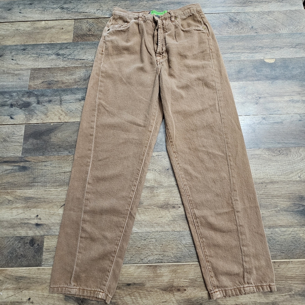 SR vs Sandrine Rose Tan Tapered‎ Pants 24 Cotton Linen Casual Chic Ankle